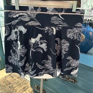 Athleta Navy Skort with White Botanical Stripe Print